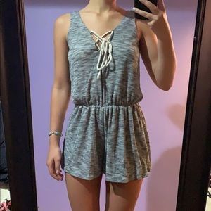 Grey Lace Up Romper